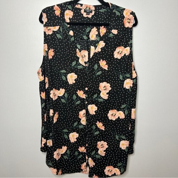 Torrid Harper Floral Polka Dot Sleeveless Blouse 3X Black Peach Tiny Flaw - Picture 4 of 14